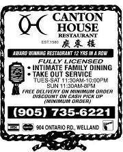 Canton House, Welland, ON opening hours