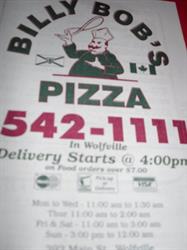 Billy Bobs Pizza, Wolfville, NS opening hours