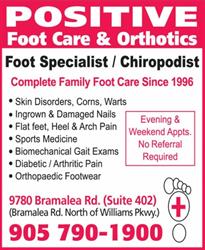 Positive Foot Care & Orthotics, Brampton, ON opening hours