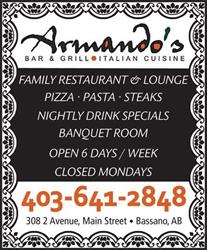 Armando's Bar & Grill, Bassano, AB opening hours