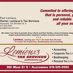 Lemieux's Tax Services, Alexandria, ON opening hours