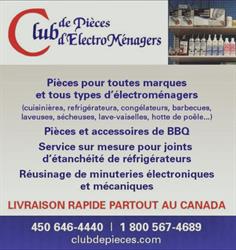 Club de Pièces Electroménagers, Longueuil, QC opening hours
