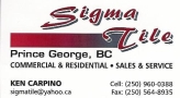 Sigma Tile and Flooring, Prince George, BC opening hours