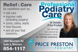 Price Preston Podiatry, Moncton, NB opening hours