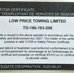 Low Price Towing, London, ON opening hours