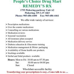 Remedy'sRx - People’s Choice Drug Mart, Pickering, ON opening hours
