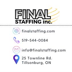 Final Staffing Inc., Tillsonburg, ON opening hours