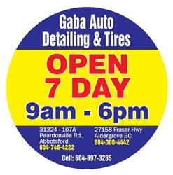 Gaba Auto Detailing and Tires, Aldergrove, BC opening hours