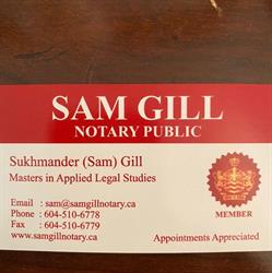 Sam Gill Notary Public, Langley, BC opening hours