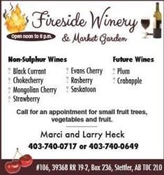 Fireside Winery & Market Garden, Stettler, AB opening hours