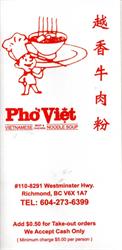 Pho Viet, Richmond, BC opening hours