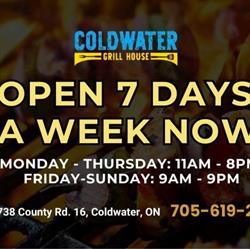 Coldwater Grill & Wine Bar, opening hours