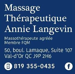 Massage Thérapeutique, Annie Langevin, Val-d'Or, QC opening hours
