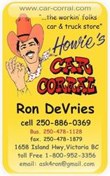 Ron at Howie's Car Corral, Victoria, BC opening hours